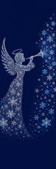 Obraz premium Christmas angel trumpet figure made of snowflakes on dark blue background