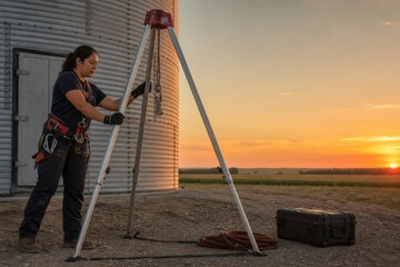 Naklejka premium Grain Bin Safety Training Rural Rescue Specialist Checking
