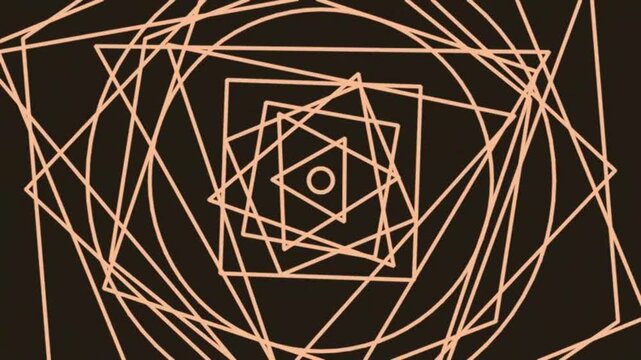 Abstract Geometric Spiral Motion Background with Rotating Squares Circles and Line Patterns