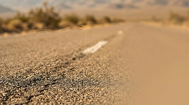Heat shimmer rising from an asphalt desert road under the sun
