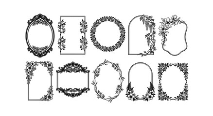 Fototapeta premium Set of ornate floral frames decorative vintage borders with flower and leaf elements elegant design elements