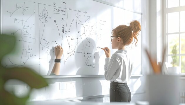 Teacher Explaining Math and Science on Classroom Whiteboard