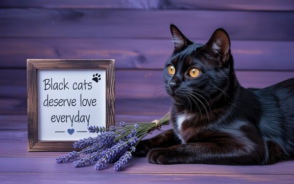 Heartwarming black cat awareness image with paw print quote sign.