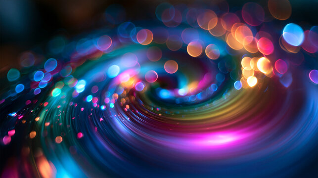 Abstract Swirling Neon Lights Bokeh Background