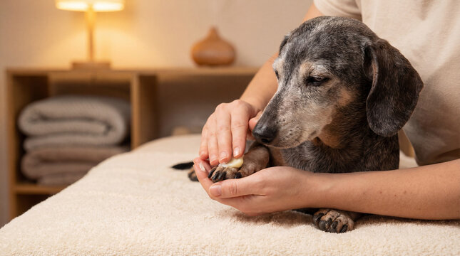 Dog receiving veterinary care in veterinary clinic, creative anthropomorphic lifestyle scene showing animal behavior, responsible care, wellbeing, humane values, education, modern lifestyle
