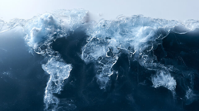 World Map Made of Ice Illustrating Climate Change