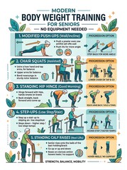 Naklejka premium Senior fitness bodyweight training guide with low impact exercises