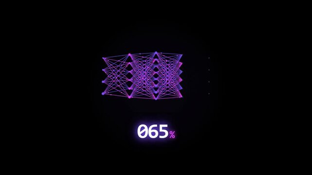 A futuristic HUD element features a glowing purple neural network structure. A digital counter underneath tracks the loading progress, increasing from 16% to 93% with a neon aesthetic.