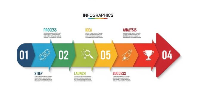 Colorful Infographic Arrow With Numbered Steps.