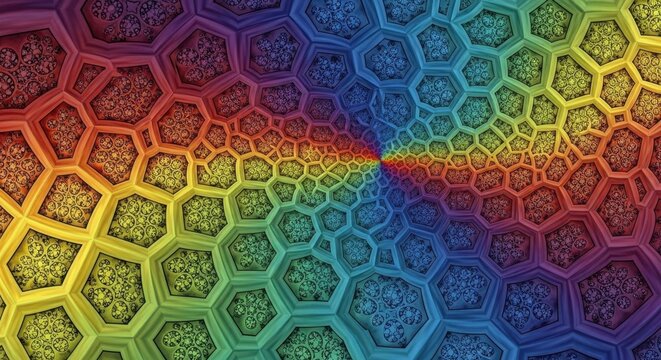Colorful Hexagonal Pattern with Gradient Light Effect.