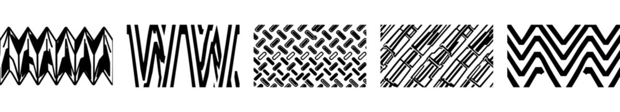black and white abstract patterns vector set of geometric designs with zig zag and line shapes for graphic design projects and backgrounds