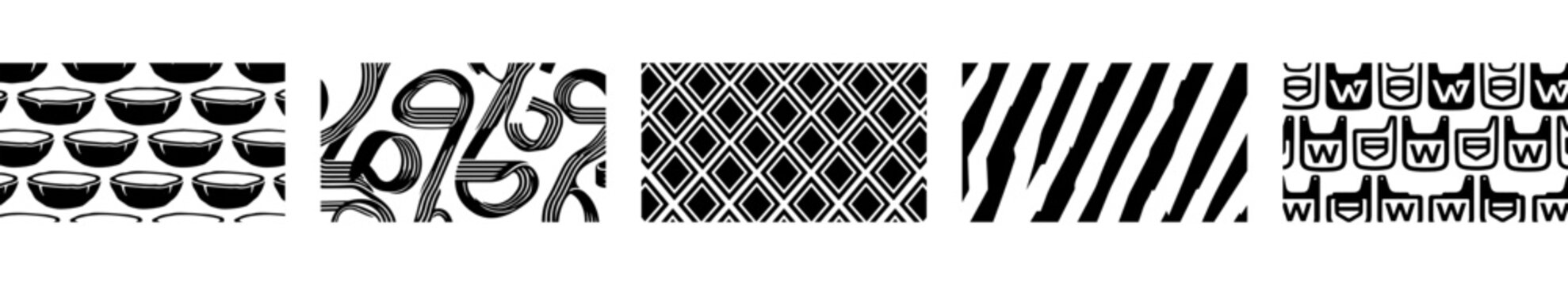 seamless vector patterns set with black and white abstract geometric shapes and designs for creative art and modern design projects