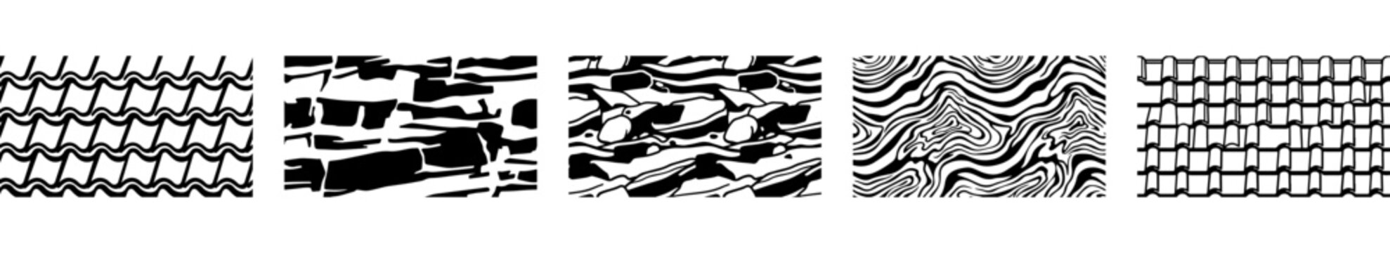black and white abstract seamless pattern set with horizontal vector designs featuring geometric elements and organic shapes for graphic design projects