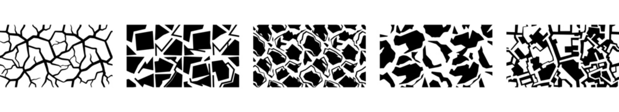 black and white cracked texture design elements set with various abstract patterns and shapes for creative graphic design projects
