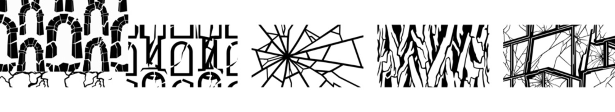 black and white abstract pattern textures featuring architectural shapes and organic lines for graphic design projects