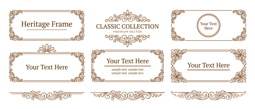 Set of Thin Line Ornamental Frames for Text with Classic Flourish