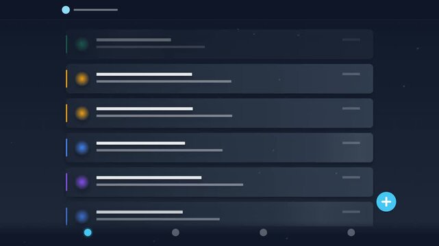  Dark mode user interface dashboard design template with a sleek checklist menu list and neon glowing status icons elements
