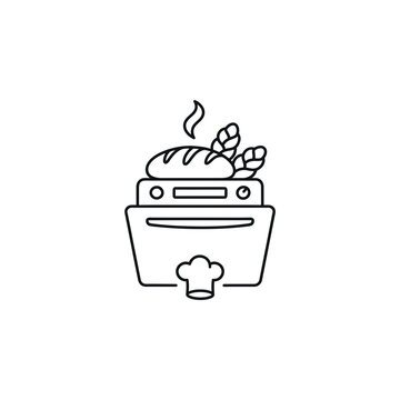 Bakery oven and fresh bread line icon