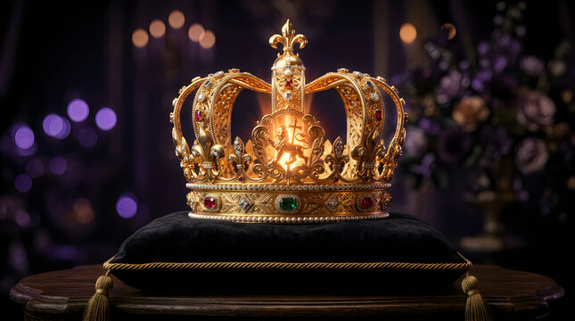 Golden royal crown displayed during a festive holi day celebration