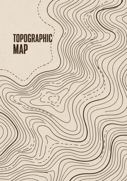 Vintage Style Topographic Map Background with Contour Lines and Textured Paper Effect for Graphic Design