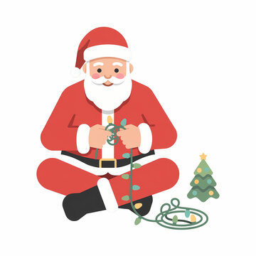 Santa Claus Untangling Christmas Lights Vector Icon