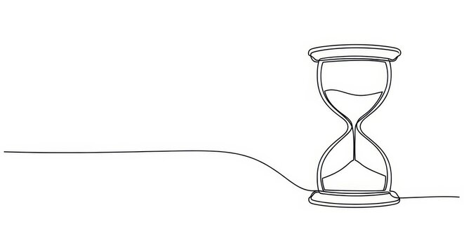Minimalist Continuous One Line Drawing of an Hourglass Symbolizing Time Management and Deadlines on White Background