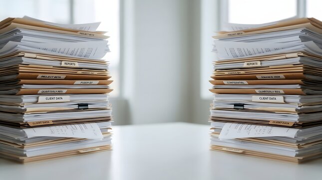 Organized document stacks with labeled folders for office filing and business record management