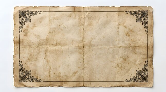 Aged parchment paper with intricate floral border design for vintage invitations and certificates