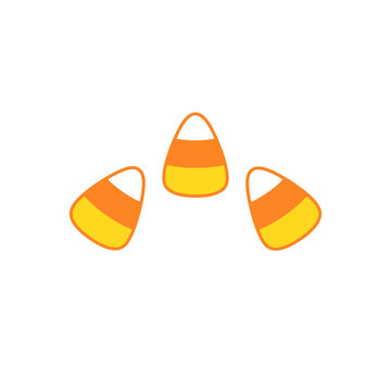 Halloween candy corn vector illustration, sweet autumn holiday treats, orange and yellow seasonal sugar candies isolated on White Background editable SVG