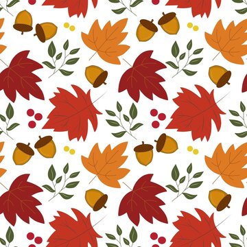 Autumn Leaves and Acorns Seamless Pattern