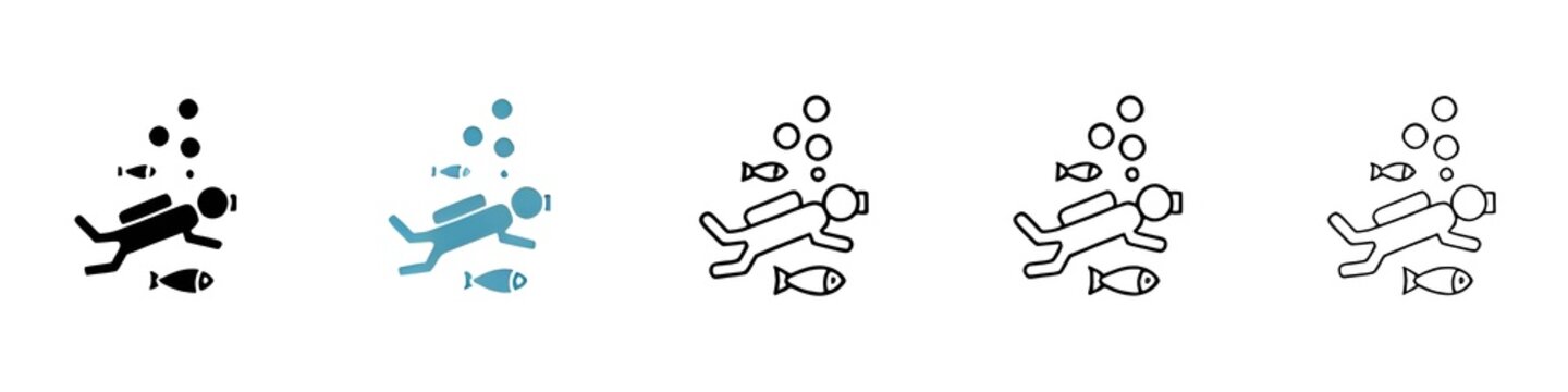 Scuba Diver vector thin line icon set. navy snorkling vector symbol for web ui designs. Thin line customizable illustration. Contour symbol. Vector isolated outline drawing. Editable stroke