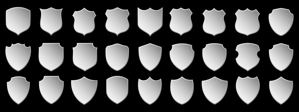 Silver shield silhouettes collection for heraldic emblem security icon. Silver shield silhouettes collection for heraldic emblem and security icon design.
