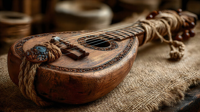 Vintage wooden string instrument handcrafted ethnic musical heritage rustic decorative art pictures