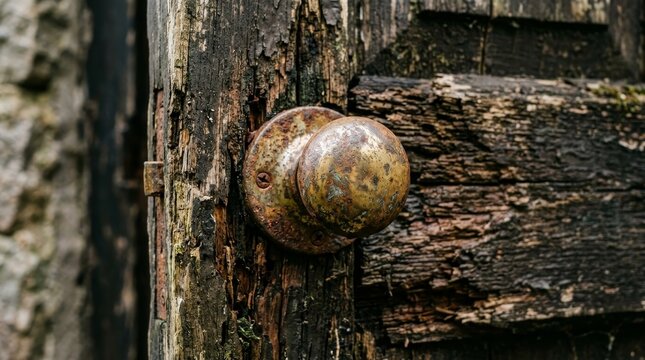 Rustic wooden door with a vintage brass knocker.