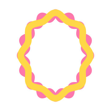Layered Floral Oval Decorative Frame with Pink Yellow and Purple Wavy Borders