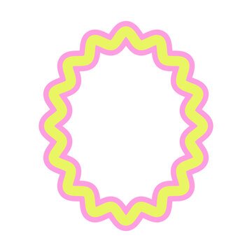 Pink and Yellow Wavy Oval Decorative Frame with Colorful Zigzag Border