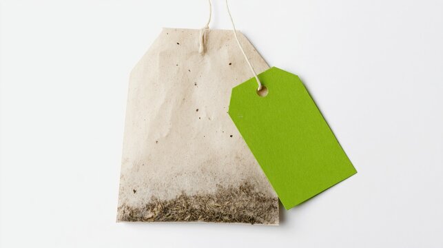 The Muddy Paper Bag with Bright Green Tag in Minimal Studio Setting