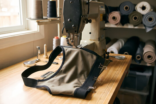 Sports bra elastic assembly in small apparel workshop