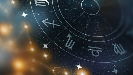 Astrology zodiac signs and constellations in night sky during a clear evening © fotofabrika