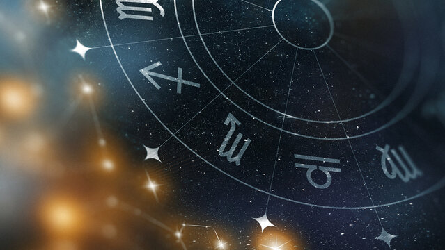 Astrology zodiac signs and constellations in night sky during a clear evening