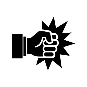 Fist punching with impact burst symbol representing strength and power, strength