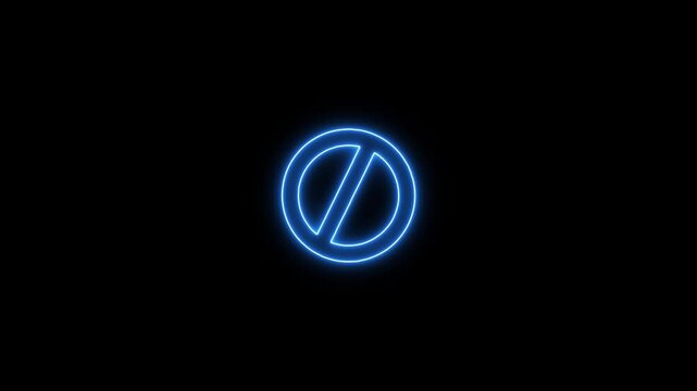 Neon do not sign glow and animation on black background. No Symbol animation isolated black screen. Prohibition Red Sign Chroma Key