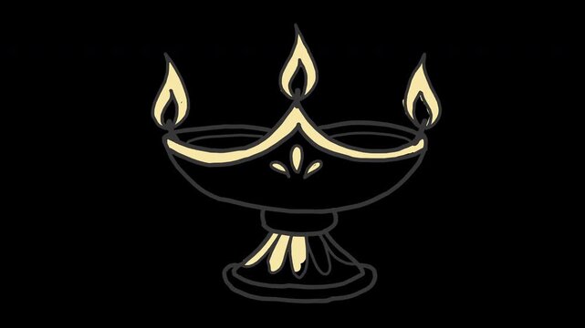Diya oil lamp Diwali hindu festival 4K Hand Drawn Animation with alpha transparent background