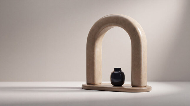 Rounded stone-inspired arch 3D object on neutral base