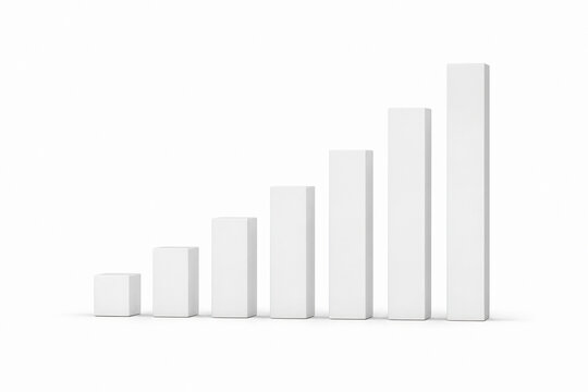A series of white bar charts of increasing height are displayed against a plain white background.