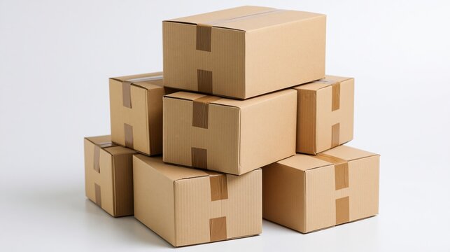 The stacked cardboard boxes for shipping and storage in a clean warehouse