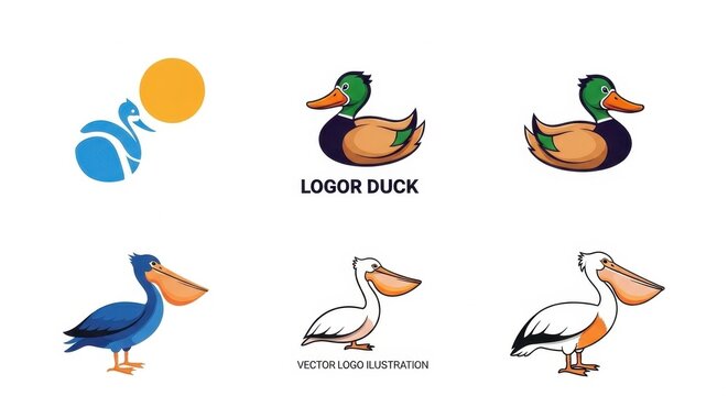 Colorful Duck and Pelican Logo Design Collection.