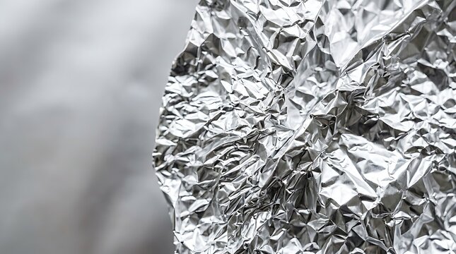 Crumpled aluminum foil texture macro view