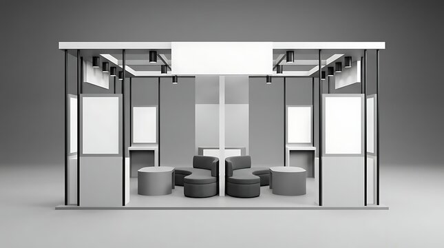 Exhibition Booth Design Mockup with Furniture for Trade Show Display