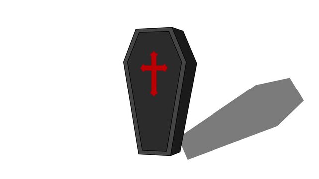 repeating animation of a floating vampire coffin